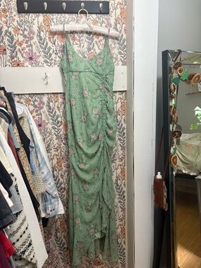 Hello Molly Green Floral Ruched Slip Maxi Dress